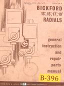 Bickford-Cincinnati-Bickford Cincinnati, Super Service Radial Drill Instruction & Parts Manual 1951-11\"-13\"-15\"-17 Inch-19 Inch-19\"-05